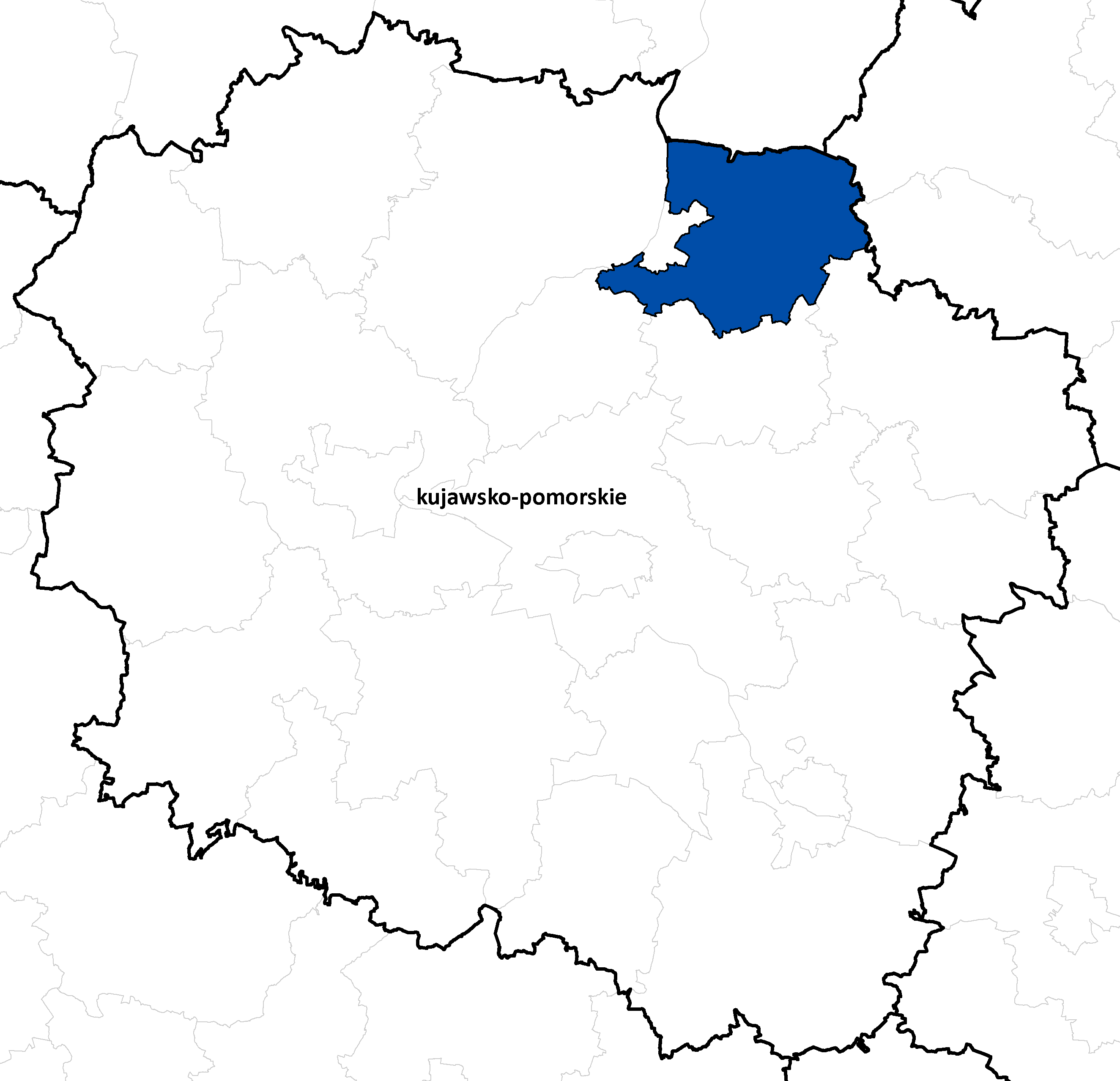 Ilustracja przedstawia powiat woj. kujawsko-pomorskiego, dla którego podpisana została umowa na aktualizację zbiorów danych BDOT10k.