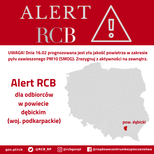 Alert RCB – smog – 16 lutego.