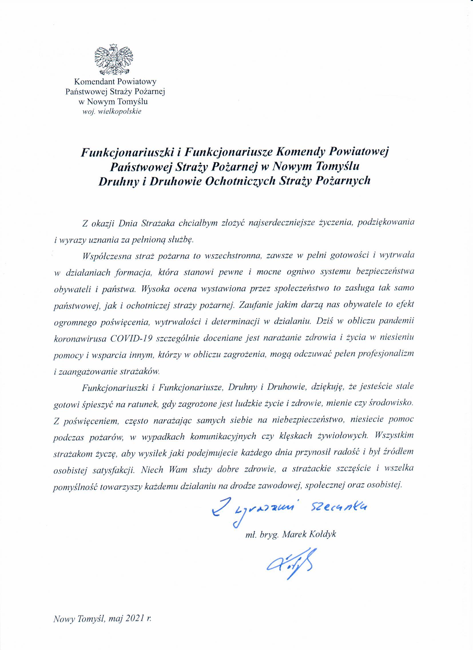  ŻYCZENIA Z OKAZJI DNIA STRAŻAKA