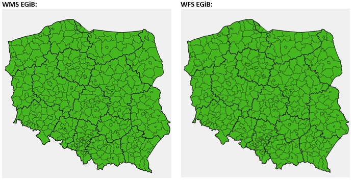 mapy prezentujące stan zgłoszonych usług WMS i WFS EGiB