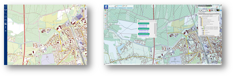Ilustracja przedstawia zaktualizowany zbiór danych BDOT10k dla powiatu nowosolskiego w Portalu BDOT10k oraz w usłudze Baza Danych Obiektów Topobraficznych.