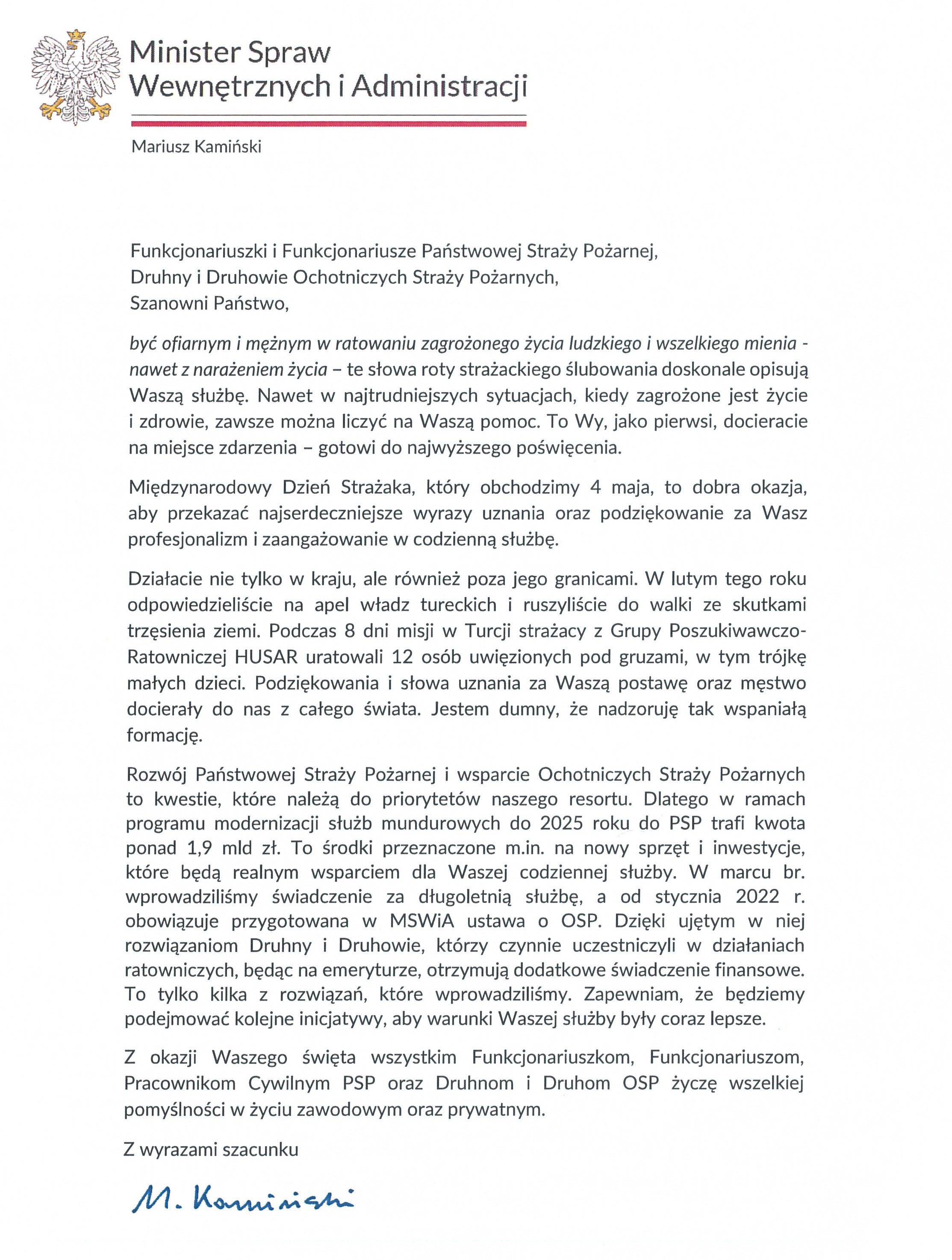 Dzień strażaka 2023 życzenia MSWiA