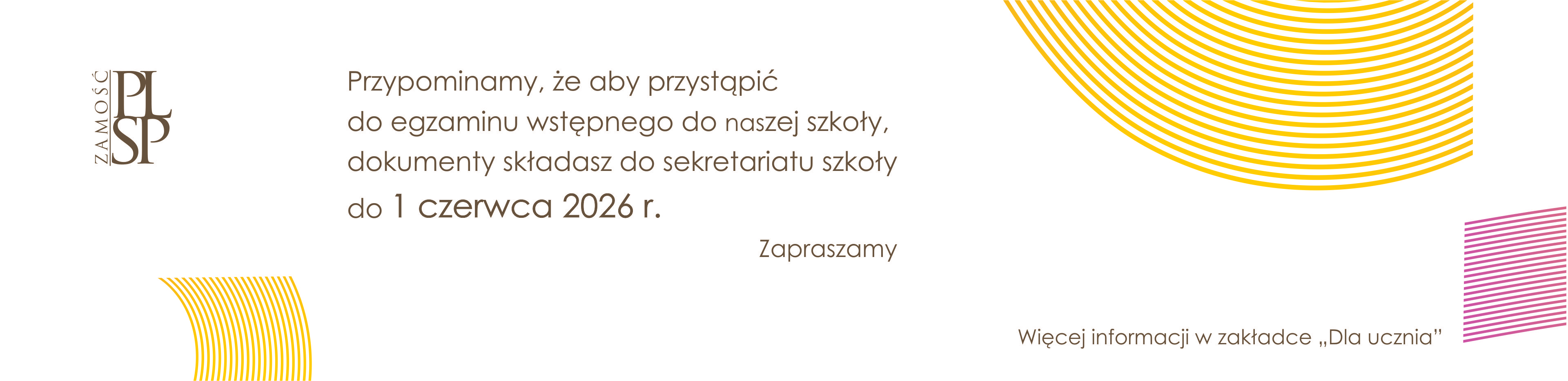 na białym tle po lewej stronie logo szkoły, po prawej napis Państwowe Liceum sztuk Plastycznych im. Bernarda Morando w Zamościu 