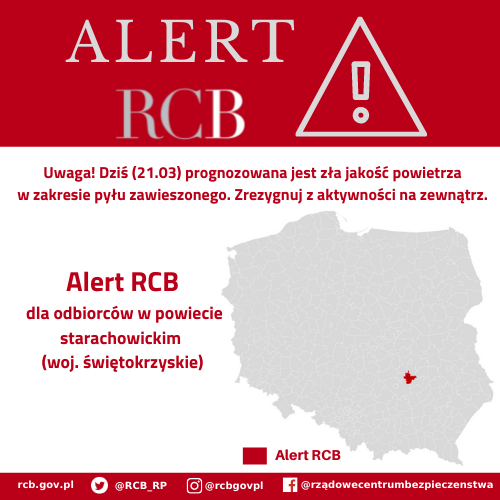 ​Alert RCB 21 marca, smog, powiat starachowicki. 