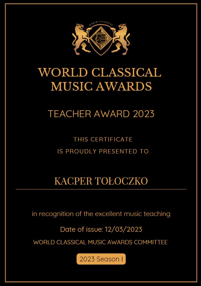 Dyplom dla Kacpra Tołoczko za przygotowanie ucznia. 