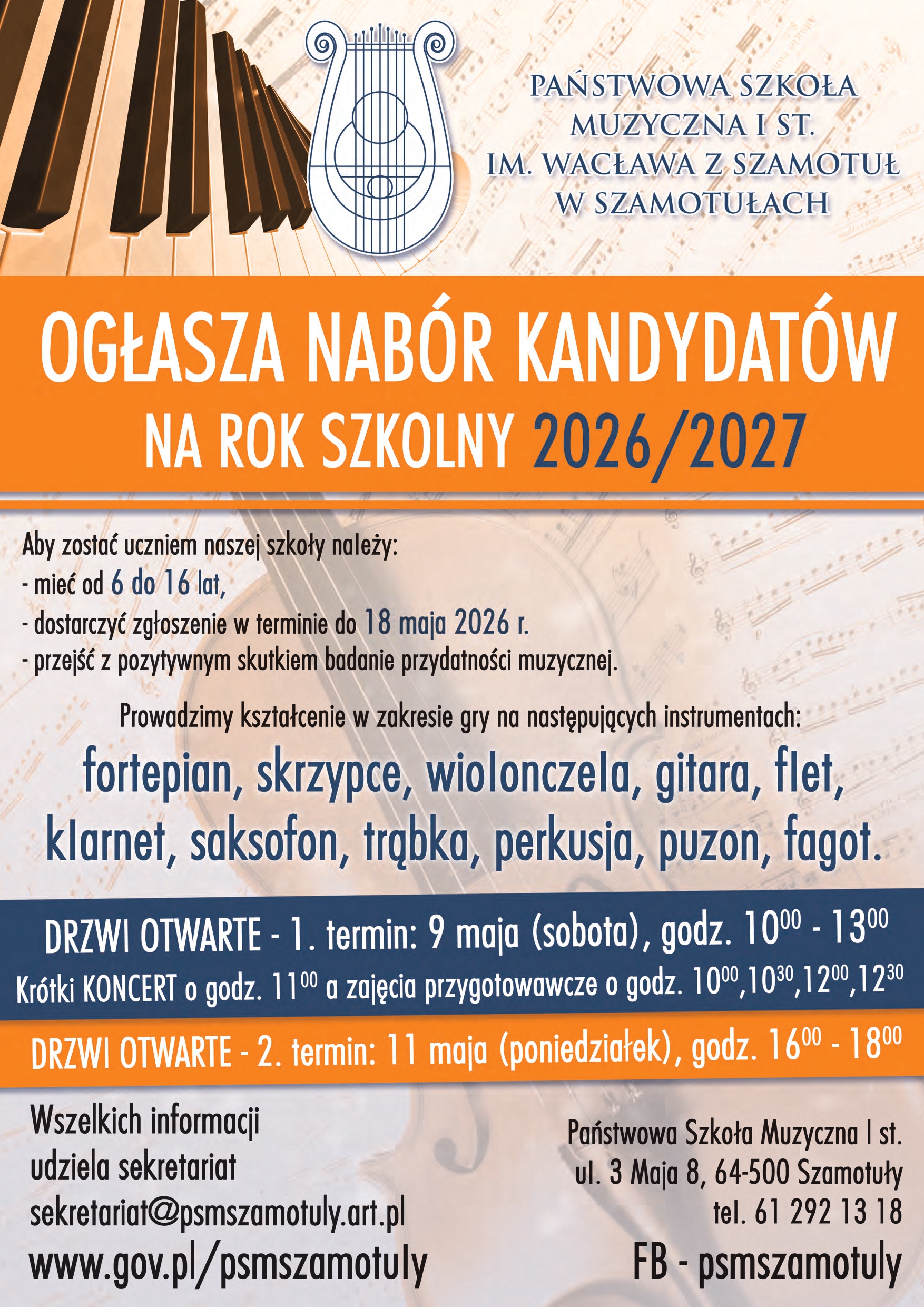 Plakat rekrutacyjny do szkoły na rok szkolny 2026/2027