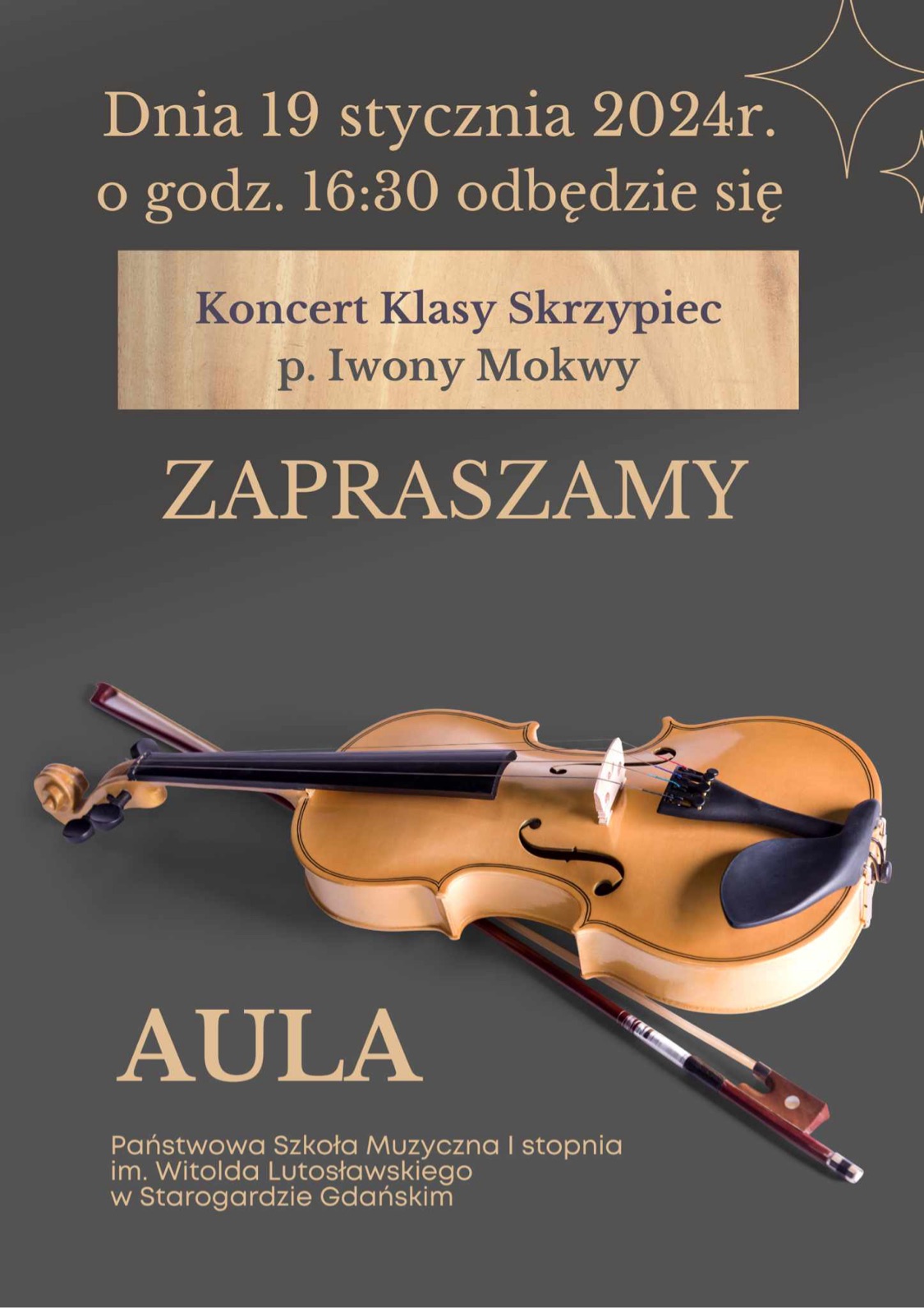 Plakat koncertu klasy skrzypiec