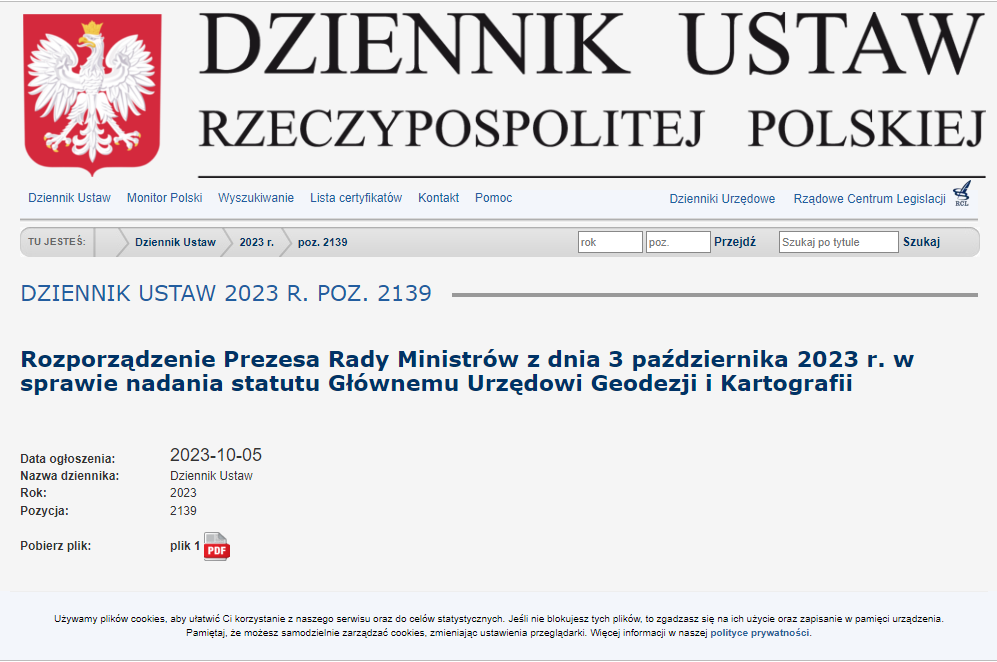 Ilustracja przedstawia zrzut ekranu z Dziennika Ustaw Rzeczypospolitej Polskiej