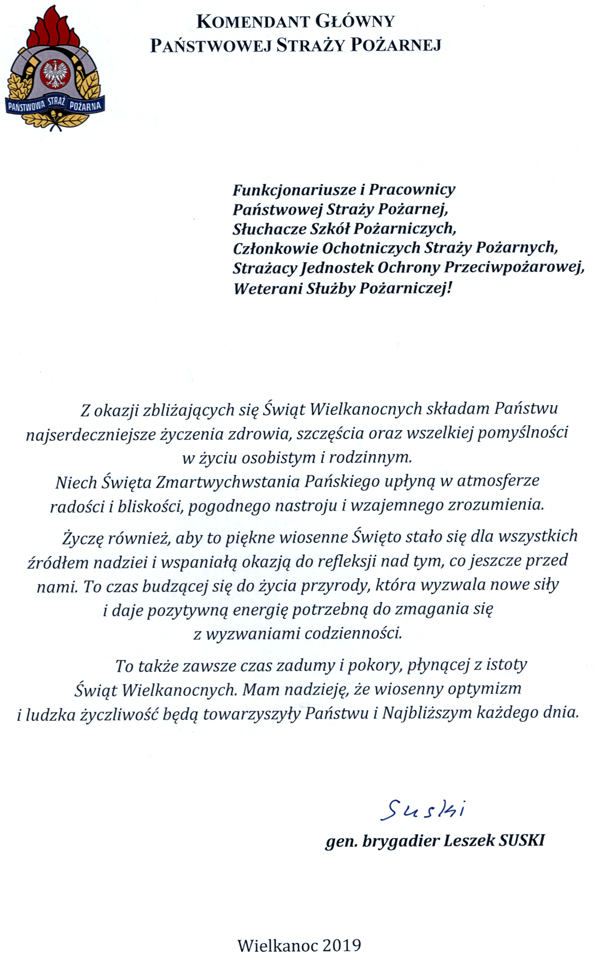 Życzenia Komendanta Głównego PSP