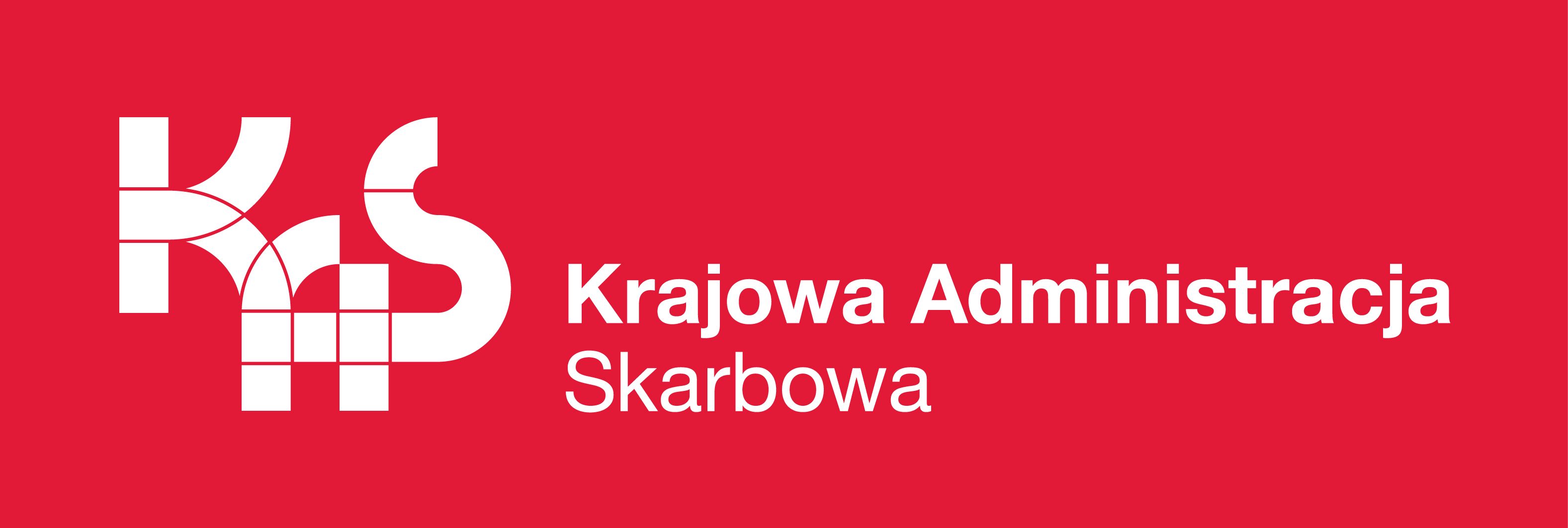 LOGO KAS (na czerwonym tle napis: KAS obok Krajowej Administracja Skarbowa