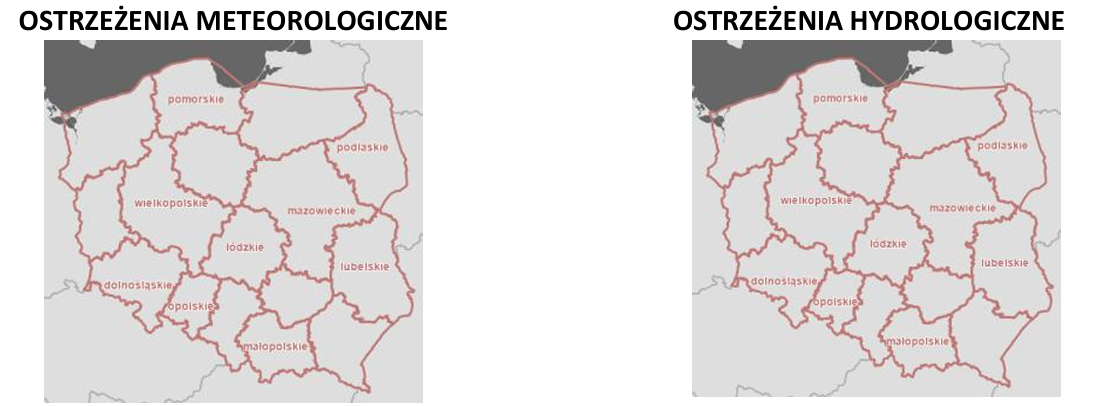 Ostrzeżenia meteorologiczne i hydrologiczne z podziałem na województwa - 24 marca 2026. 