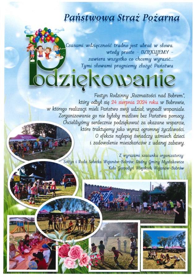 Podziękowania Festyn Rodzinny Rozmaitości nad Bobrem