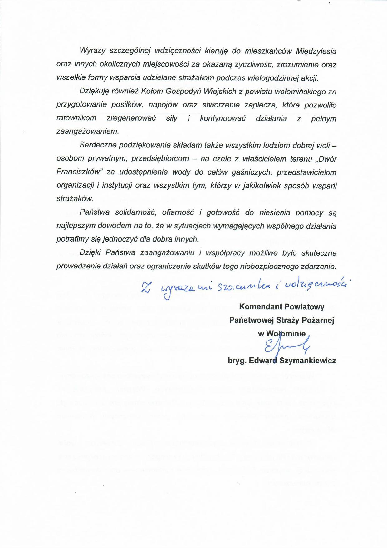 Podziękowania Międzyleś