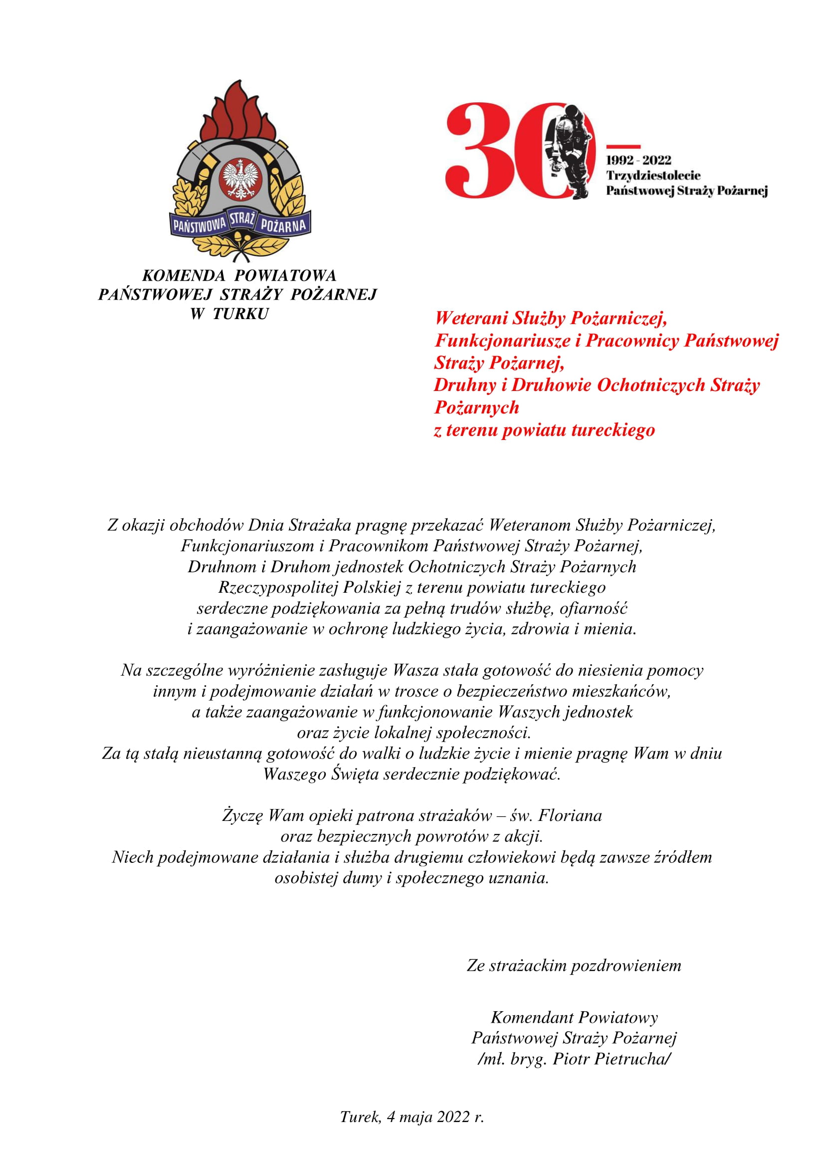 Życzenia z okazji Dnia Strażaka