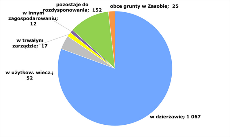 Rys. 2. Zagospodarowanie gruntów pozostających w Zasobie WRSP wg stanu na 30 czerwca 2025 r. (w tys. ha) 