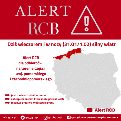 Alert RCB – 31.01/1.02 – silny wiatr