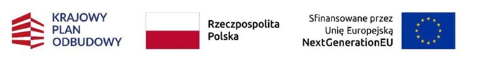 Białe tło logo KPO, Unii Europejskiej i flaga Polski