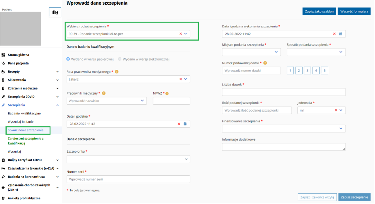 Rys. 3. Formularz e-Karty szczepień