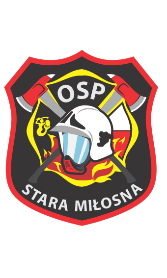 Logo w kształcie szwajcarskiej czarnej tarczy z czerwonym konturem. Znajdują się niej dwa skrzyżowane ze sobą toporki o szaro-czarnych trzonkach i czerwonych ostrzach z szaro-białymi zakończeniami. Topory te dzielą logo na 4 cześci - w górnej z nich znajduje się napis "OSP", w lewej części żółta sylwetka Syrenki Warszawskiej, w prawej zaś biało- czerwone barwy narodowe. W ostatniej, dolnej części znajdują się czerwone i żółte płomienie. W centralnym punkcie logo (tj. na skrzyżowaniu toporków) znajduje się hełm strażacki z maską stanowiącą element ochrony indywidualnej strażaka). Całość kompozycji jest obramowana żółtym krzyżem św. Floriana (tj. krzyżem o ośmiopunktowej strukturze z zaokrąglonymi brzegami). Poniżej jest napis Stara Miłosna