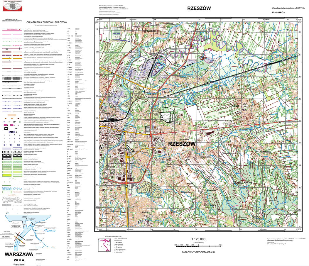 Ilustracja przedstawia przykładową wizualizację kartograficzną BDOT10k w skali 1:25000 dla województwa podkarpackiego.