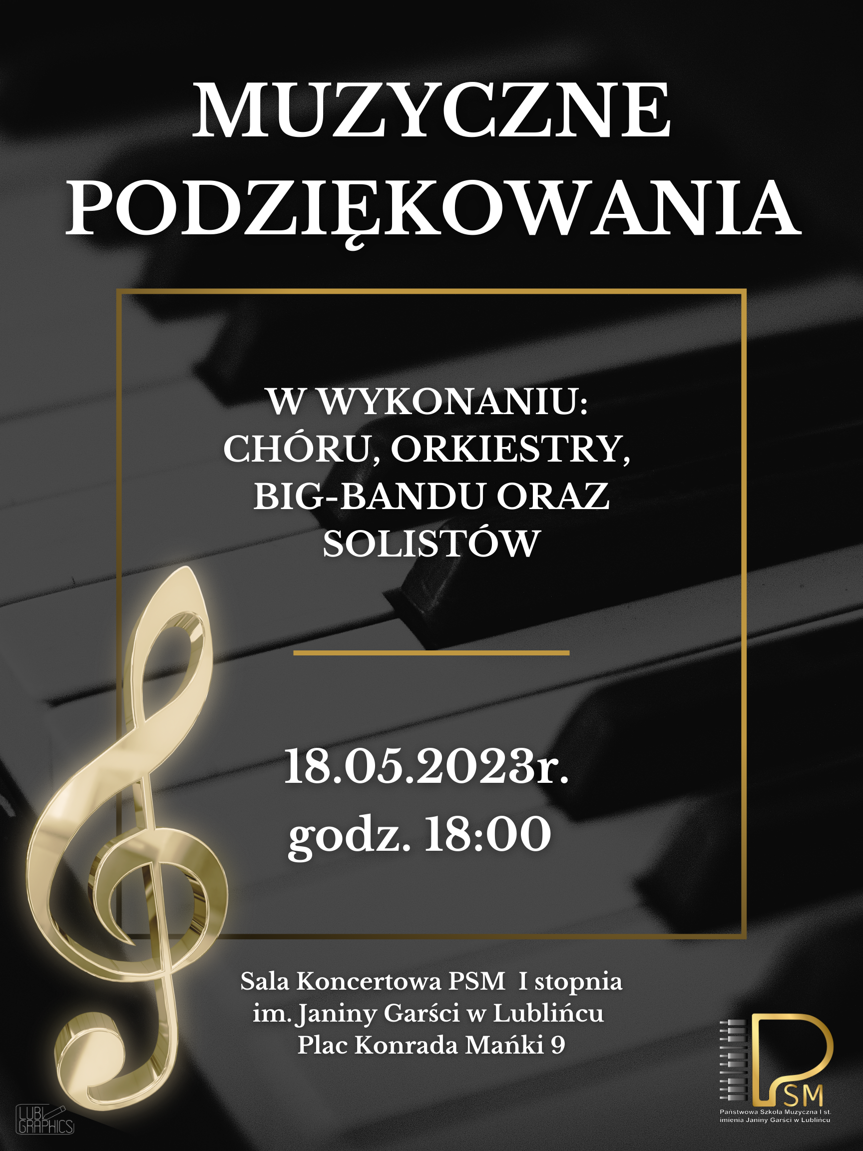 Plakat na tle klawiszów organowych, u góry napis 