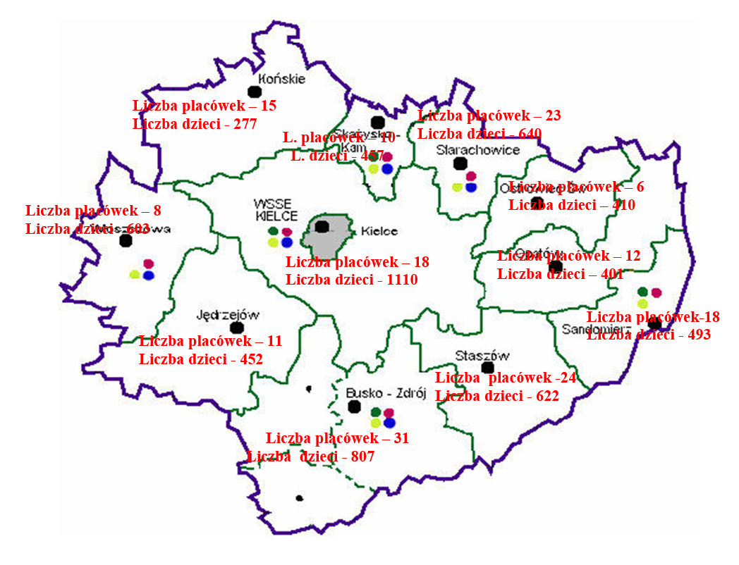 Udział placówek w programie z podziałem na powiaty