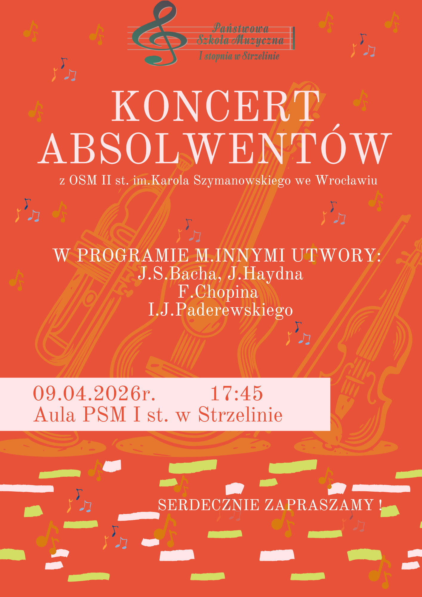 Na pomarańczowym tle znajdują się informacje dotyczące wydarzenia.