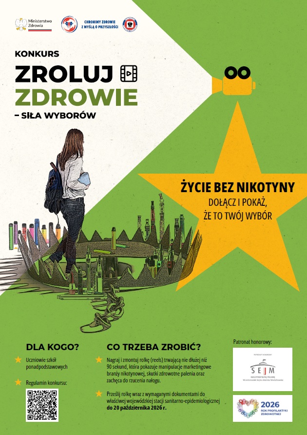 Plakat informujący o konkursie "Zroluj zdrowie - siła wyborów"