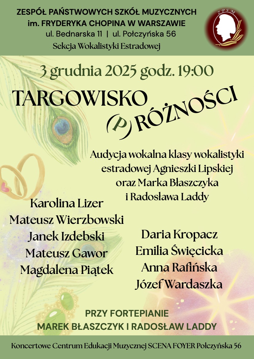 3.12.2025 - "Targowisko (p)różności: - koncert klasy wokalistyki estradowej Agnieszki Lipskiej