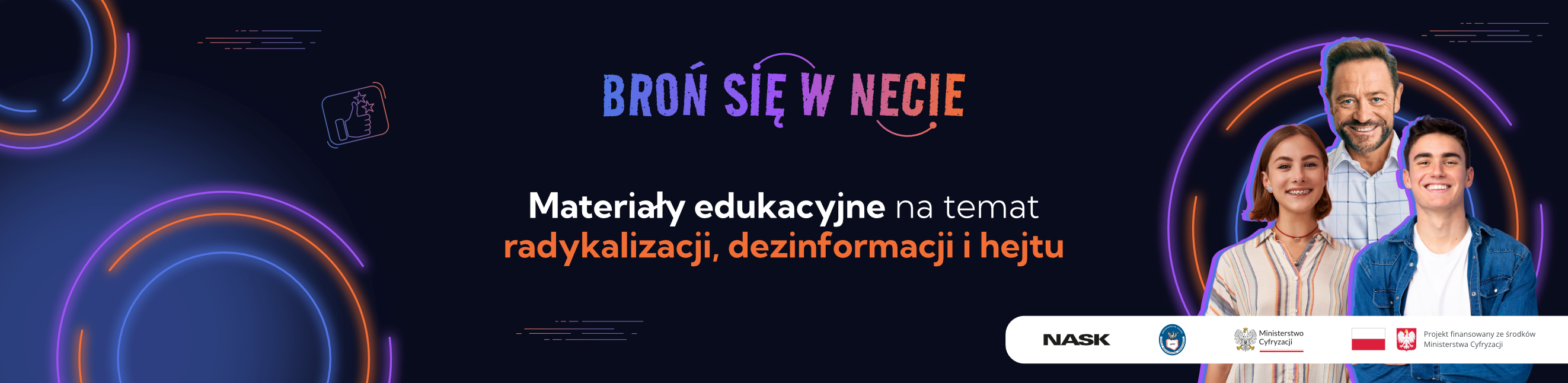 baner: Bezpłatne materiały edukacyjne – radykalizacja, dezinformacja, hejt NASK OSE
