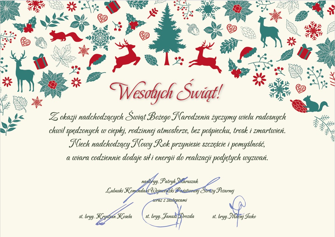 Życzenia świąteczne Lubuskiego Komendanta Wojewódzkiego PSP 2023