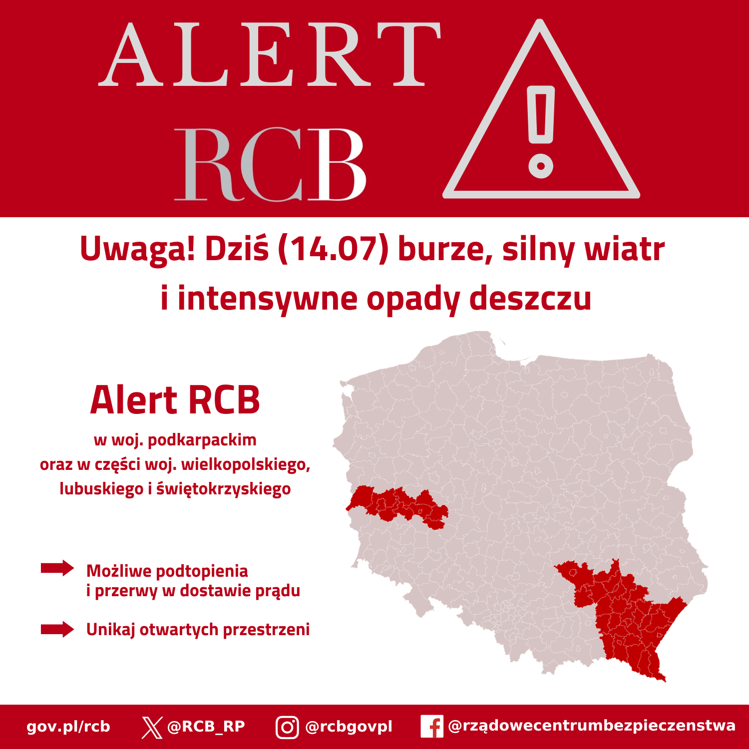Alert RCB 14 lipca aktualizacja terenu