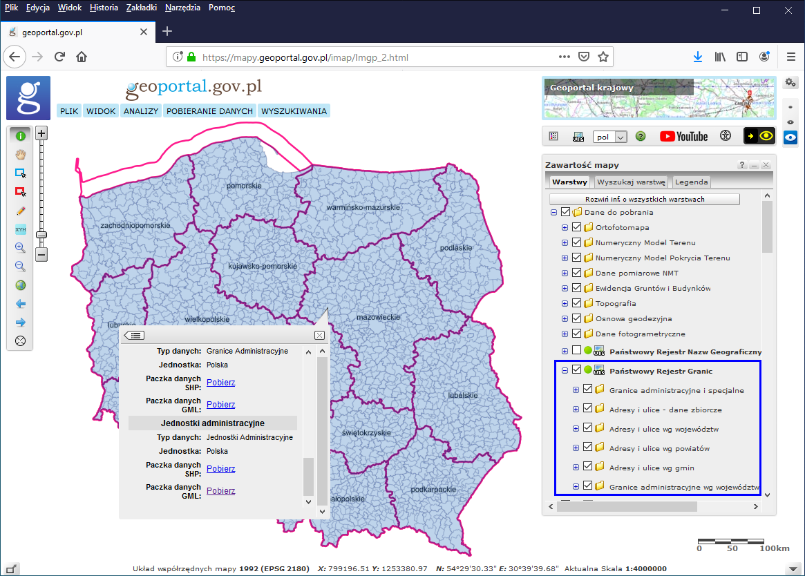 Ilustracja przedstawiająca pobieranie danych PRG w serwisie www.geoportal.gov.pl