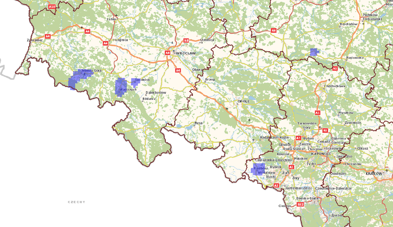 Ilustracja przedstawia zrzut ekranu z zakresem nowo przyjętych wysokorozdzielczych danych fotogrametrycznych. 