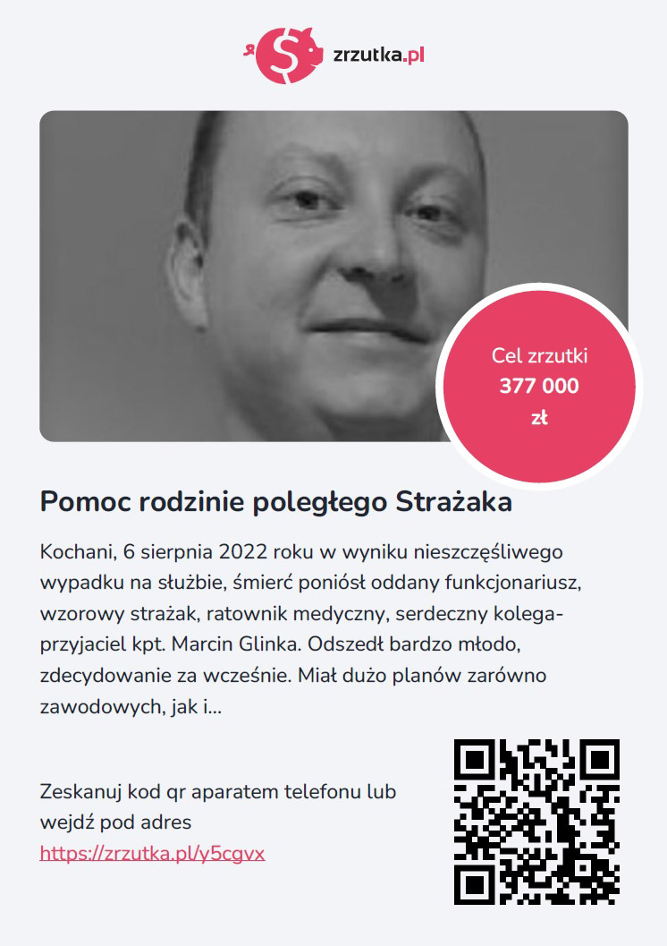 Plakat informujący o celu zbiórki w serwisie zrzutka.pl