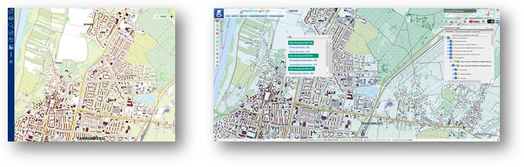 Ilustracja przedstawia zaktualizowany zbiór danych BDOT10k dla powiatu miasto Tarnobrzeg w Portalu BDOT10k oraz w usłudze Baza Danych Obiektów Topograficznych.