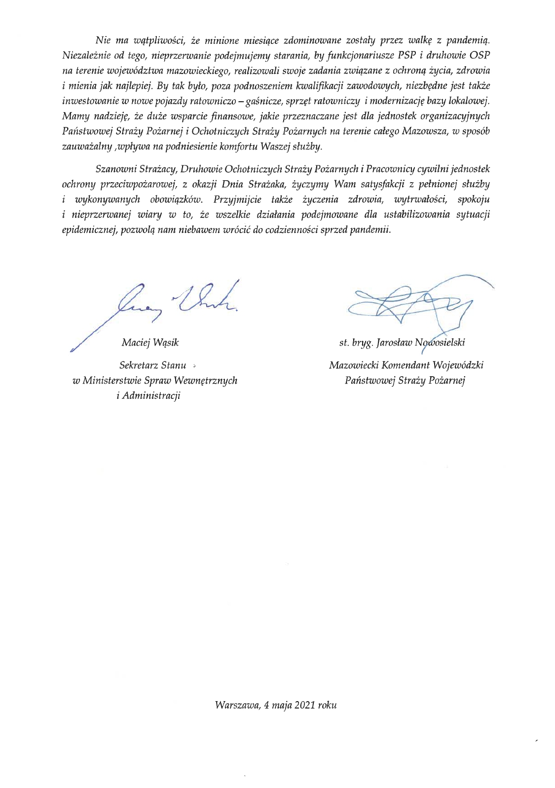 list okolicznościowy na dzień strażaka