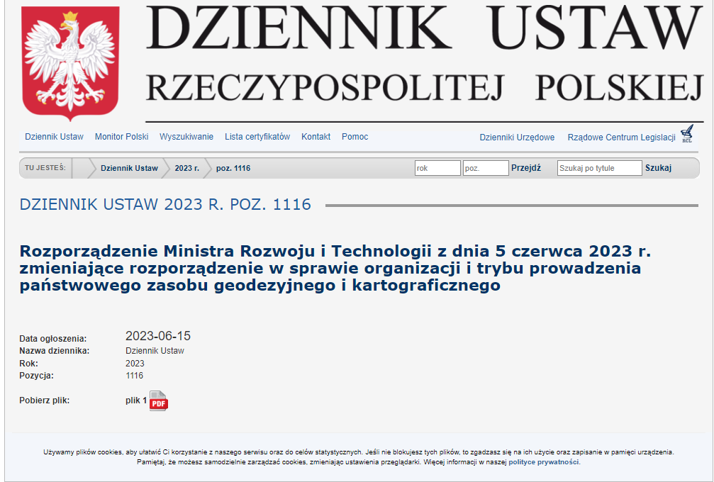 ilustracja przedstawia zrzut z Dziennika Ustaw 2023 r.poz. 1116.