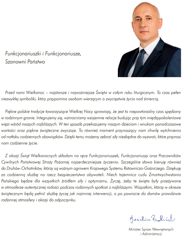 Życzenia Ministra Spraw Wewnętrznych i Administracji Joachima Brudzińskiego