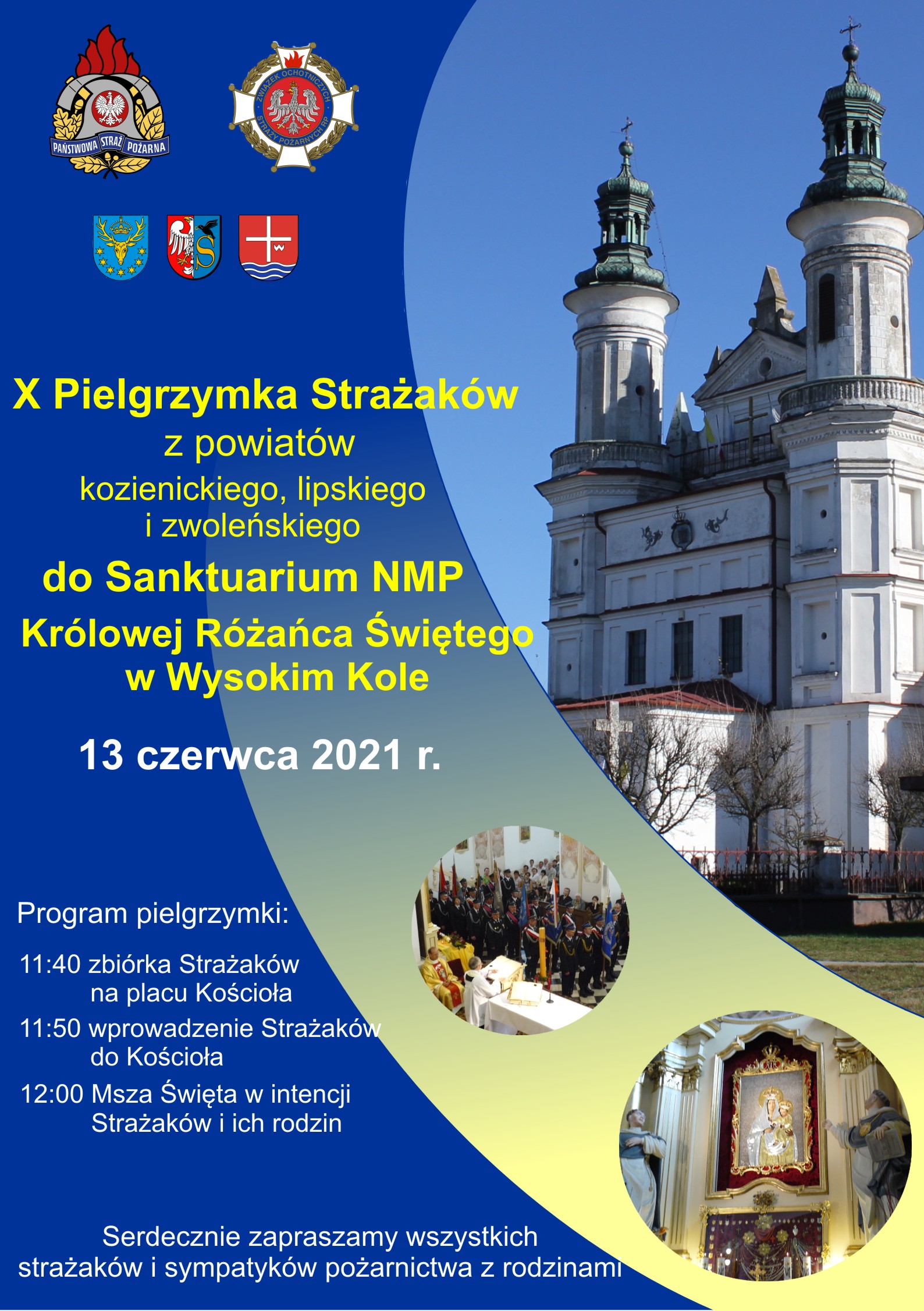 Plakat X Pielgrzynki Strażaków do Sanktuarium NMP Królowej Różańca Świętego w Wysokim Kole