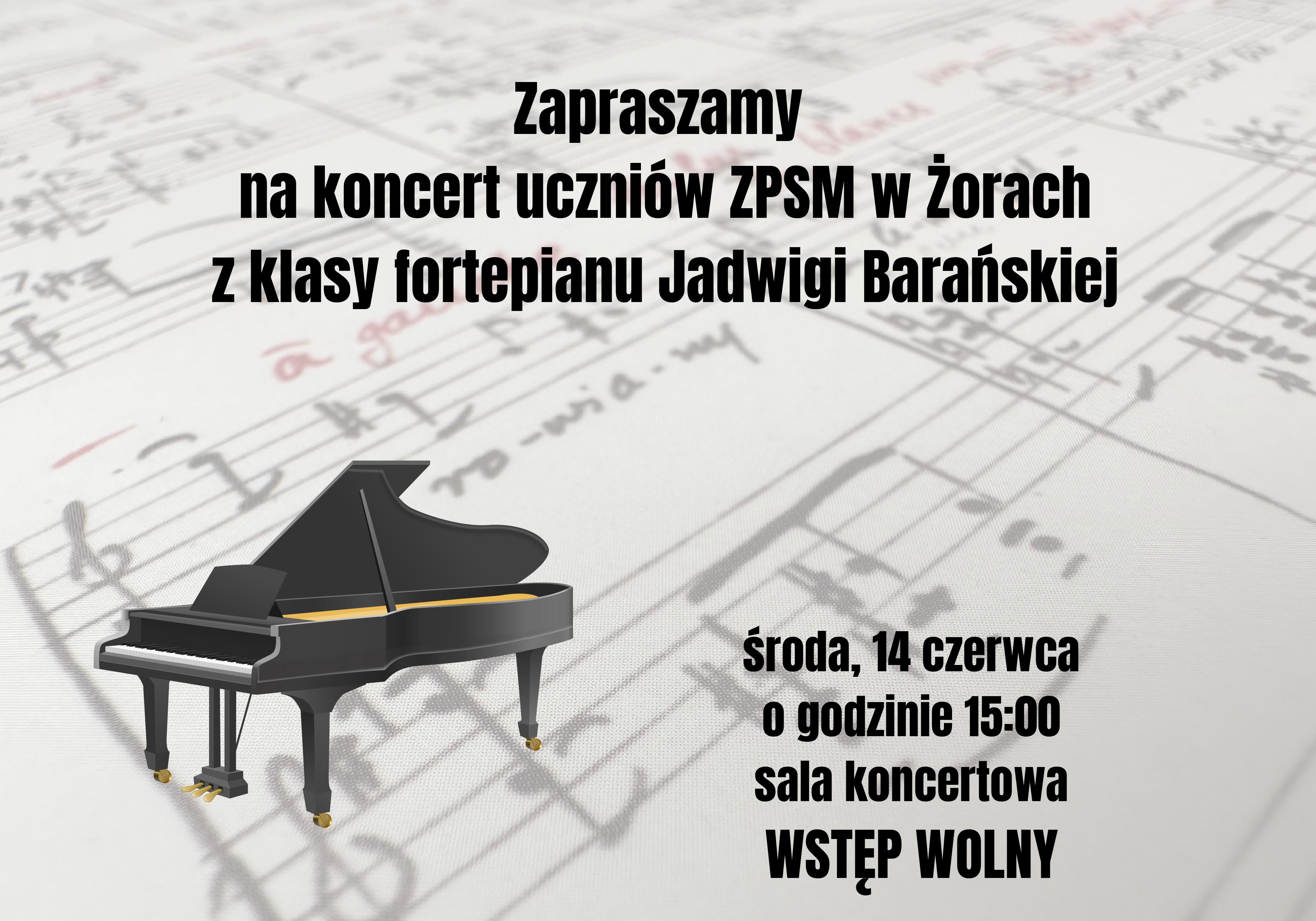 plakat na Koncert uczniów ZPSM w Żorach.