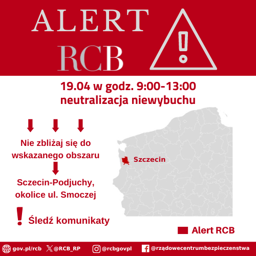 Alert RCB - neutralizacja niewybuchu w Szczecinie.