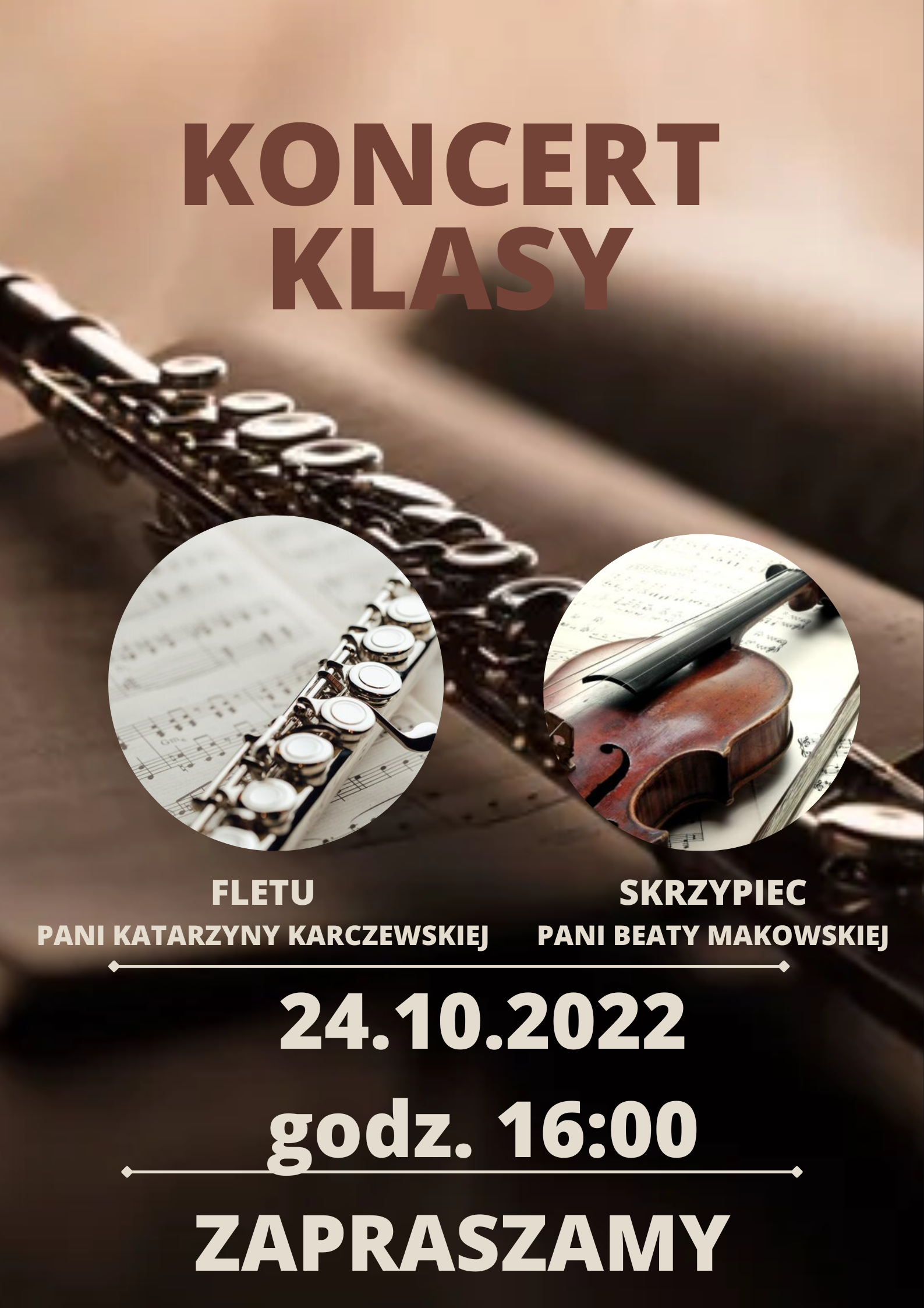 Koncert klasy fletu i skrzypiec- plakat