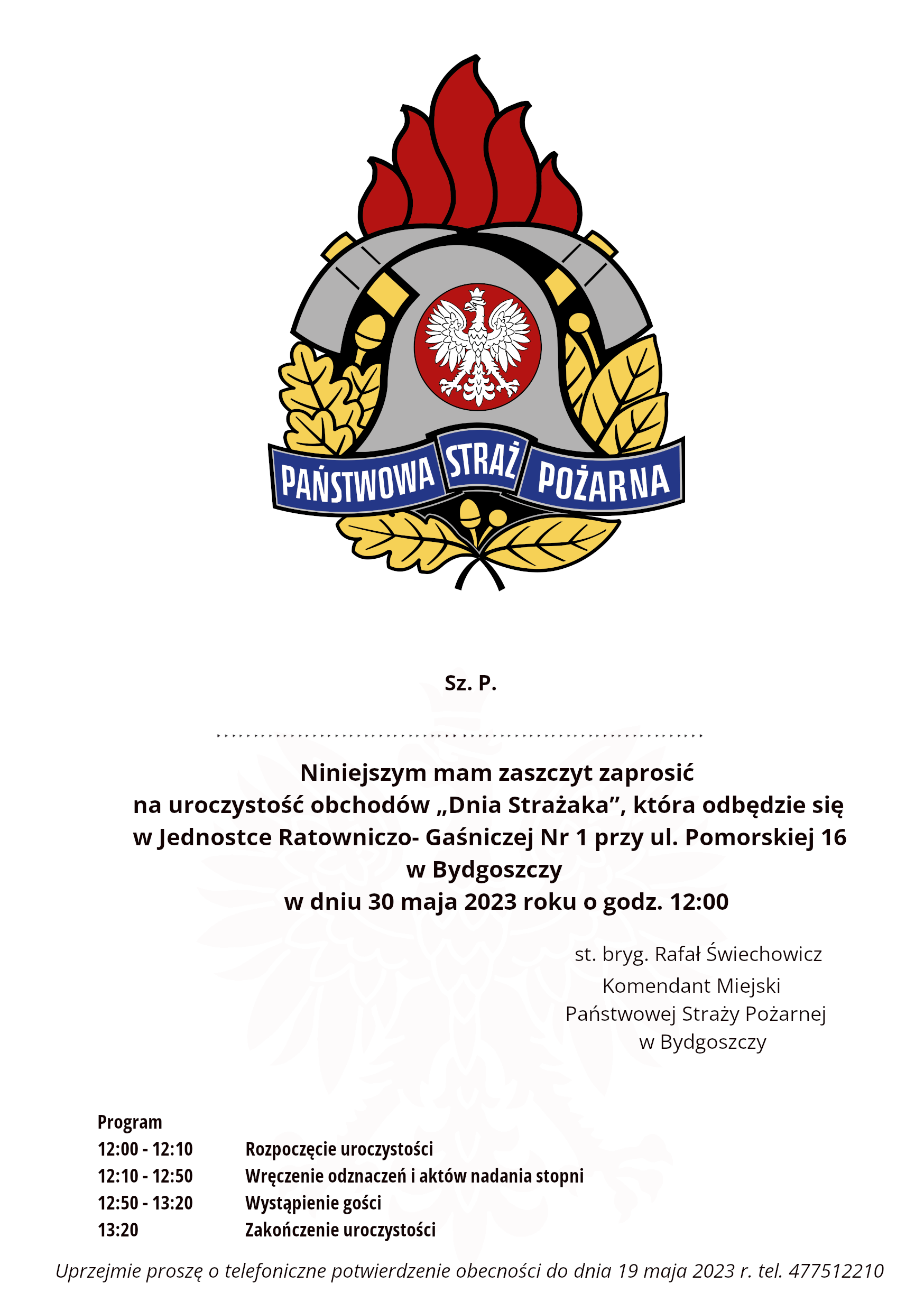 Zaproszenie na obchody "Dnia Strażaka"