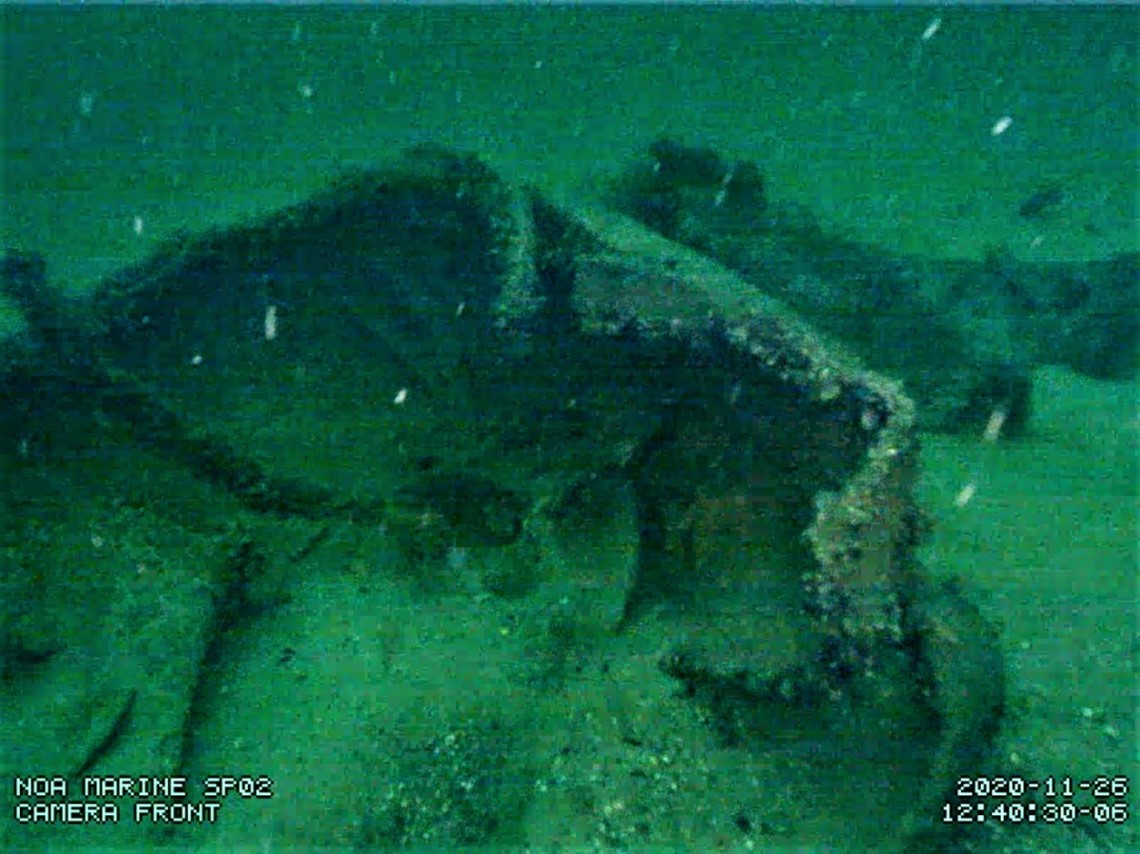 Obiekt na gł. 21 m. Mina wz. 08/39 w trakcie badania przez pojazd NOA. Stan aktualny obiektu