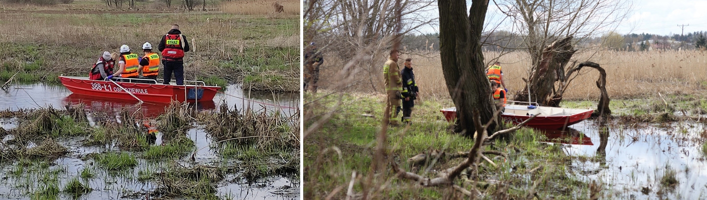 17 kwietnia 2022 roku na rzece Muchawka, w okolicy dopływu do Zalewu Siedleckiego, przechodzeń znalazł zwłoki ludzkie, fot. OSP Dziewule, fot. Życie Siedleckie.