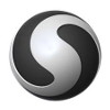 Logo programu Sculptris 3D, czarna kula, na której widoczny jest srebrny znak w kształcie litery S. 