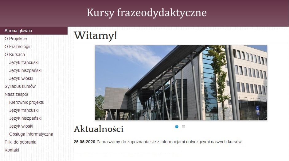 Strona internetowa dedykowana Zadaniu nr 1 w projekcie: www.kursyfrazeo.us.edu.pl. 