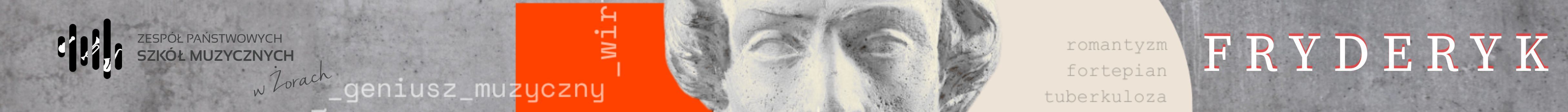 Grafika tekstowa na szarym tle z tekstem - geniusz muzyczny Fryderyk