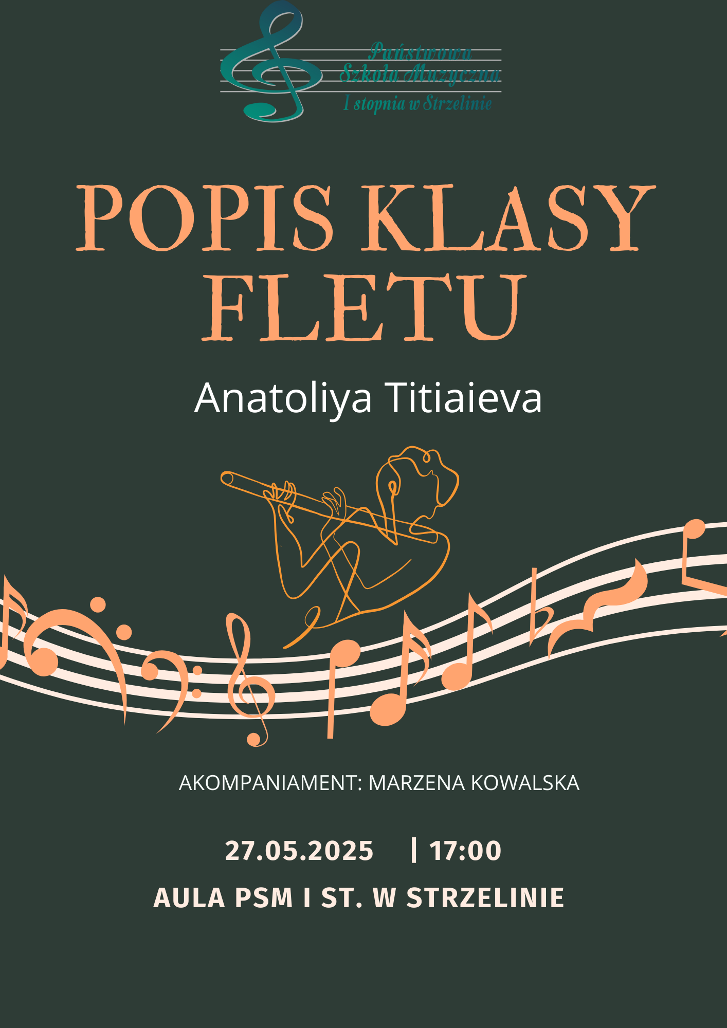 Na ciemnozielonym tle umieszczone zostały informacje dotyczące wydarzenia.